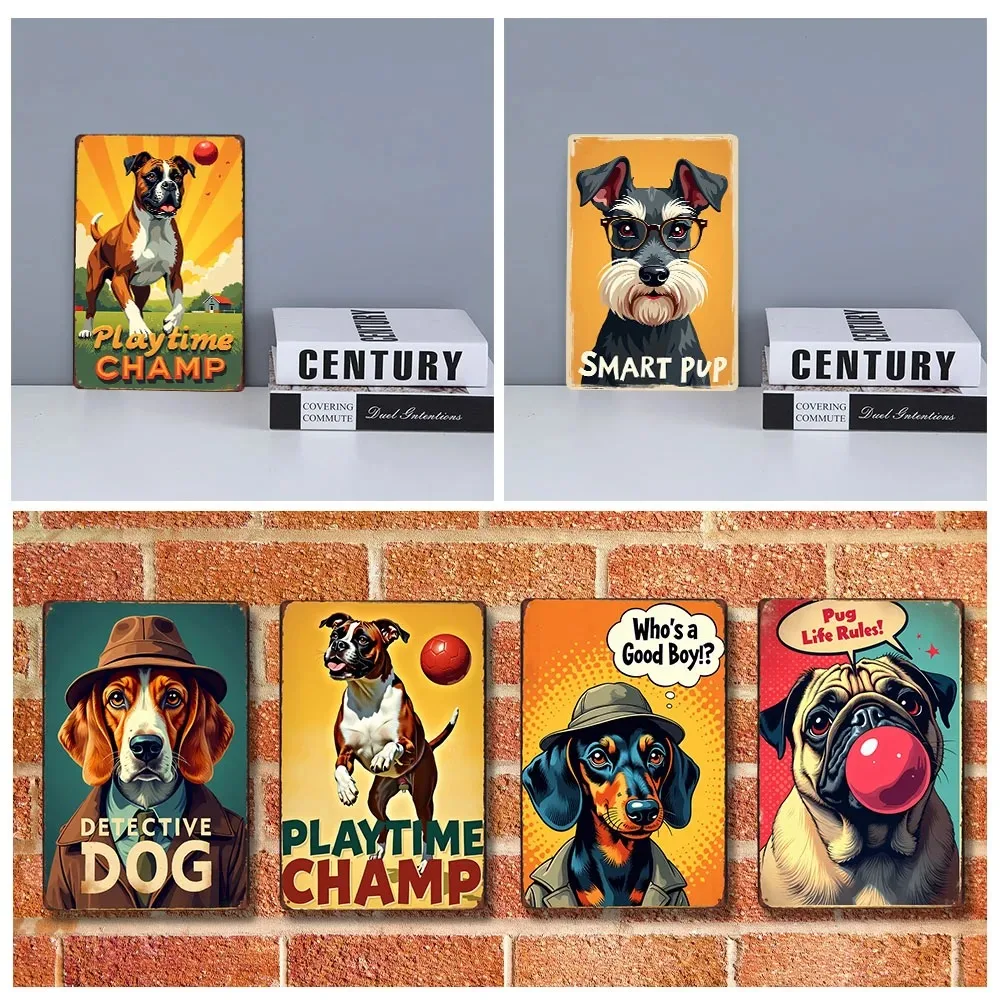 2D Vintage Metal Tin Sign 1pc Cute Pet Dog Series Retro Print Wall Plaque Home Garden Wall Art Decoration