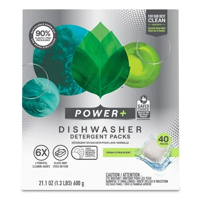 Power Plus Dishwasher Detergent Packs For Sparkling Dishes Fresh Citrus Scent Dishwasher Tabs 40 Count