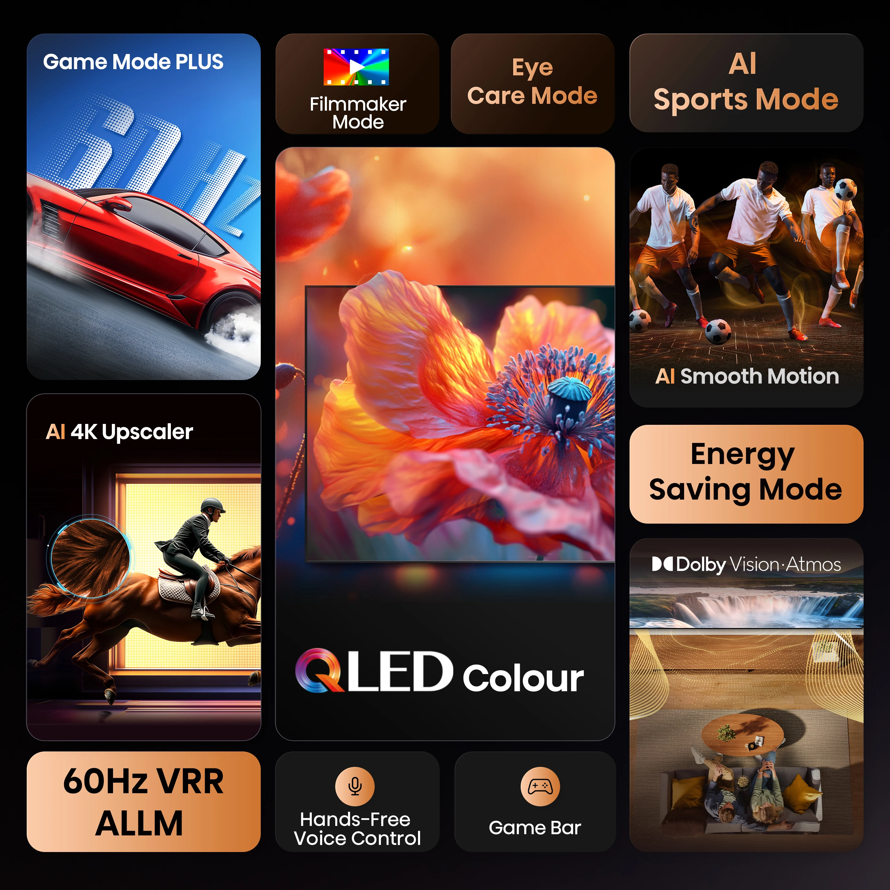 تلفزيون Q6-55/65/75 بوصة QLED، لون QLED، Dolby Vision · Atmos، AI 4K Upscaler، التحكم الصوتي، الشحن من Riyadh