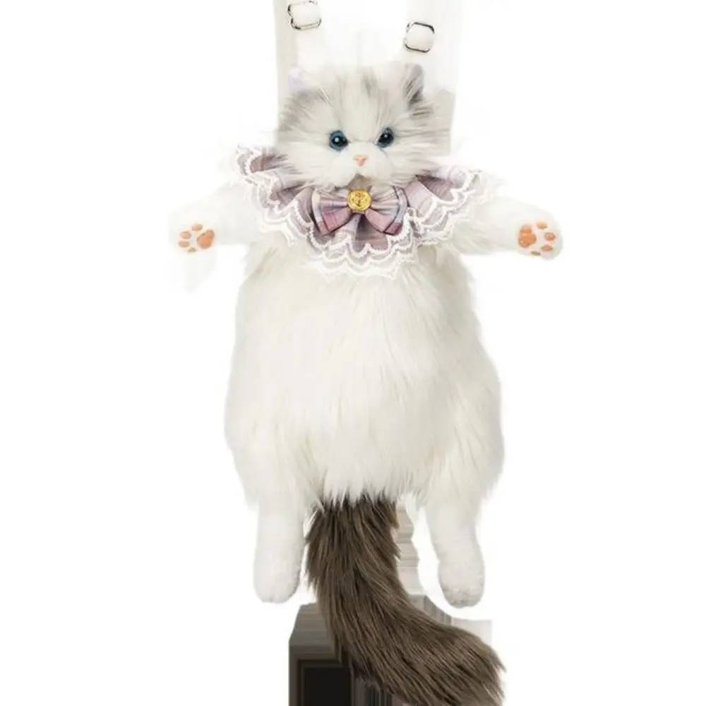

Long-haired Fluffy Cat Backpack Super Realistic Bow Tie Cute Women's Backpacks Removable Shoulder Strap Ragdoll Cat