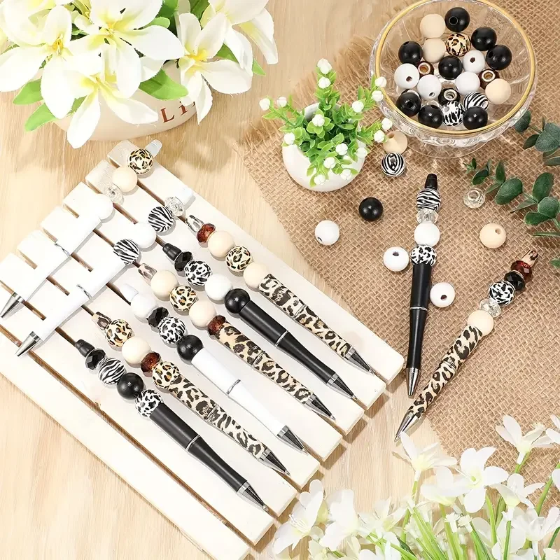

6PCS DIY Bead Pen Set For Back To School Season, With A Cow Leopard Print Theme, Perfect For Student Friends As Gifts