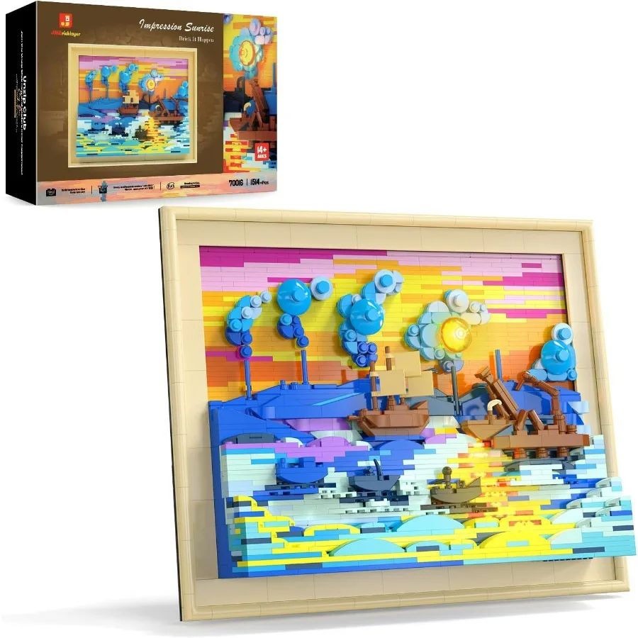 

JMBricklayer Impression Sunrise Building Set for Adults Premium Light-Up Art Block Kit with Framed Wall Art Display in Golden Y