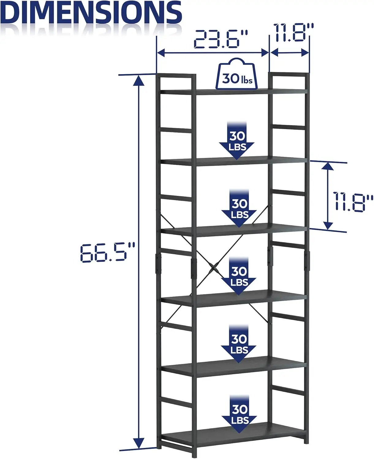 6-Tier Contemporary Bookshelf, High Storage Organizer, Stylish Shelving Unit for Home, Office, and Living Spaces, Black