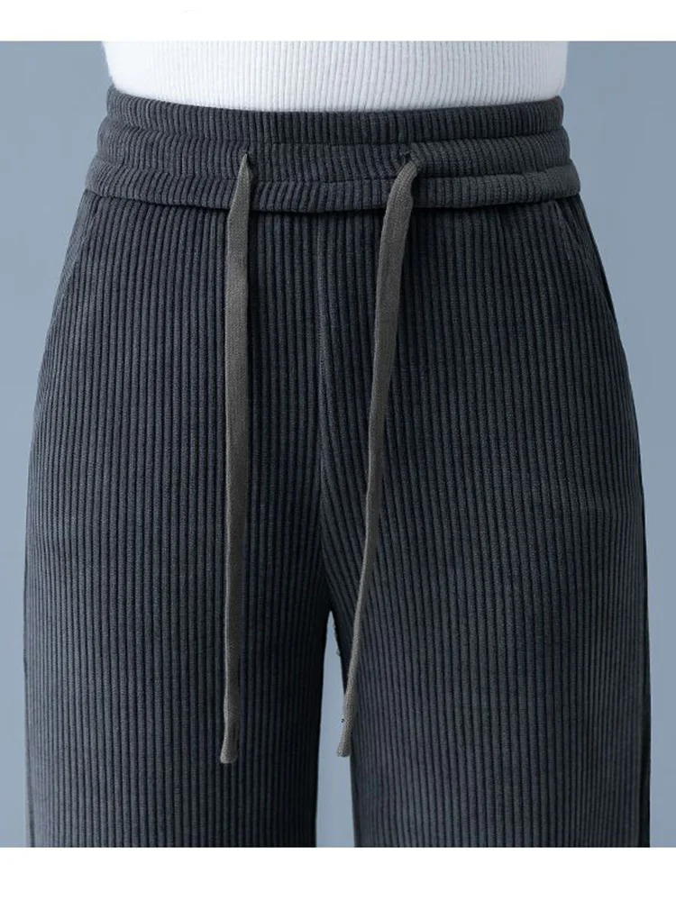 Pantalones holgados con bolsillos para mujer, pantalón de pierna ancha, cintura alta, elástico, sólido, informal, deporte al aire libre, primavera y otoño, nuevo