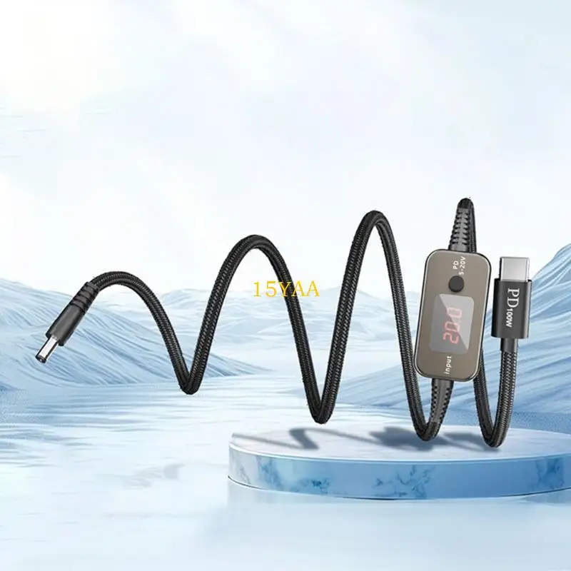 15YA PD100W USB C إلى DC5521 سلك الشحن السريع 5V 9V 12V 15V 20V 5A القدرة القابلة للتعديل
