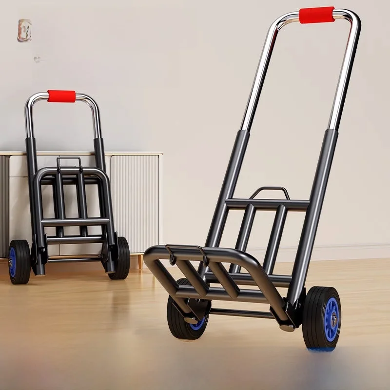 portable-hand-pulled-shopping-cart-foldable-stainless-steel-metal-body-rubber-wheels-fixed-handle-for-vegetable-buying