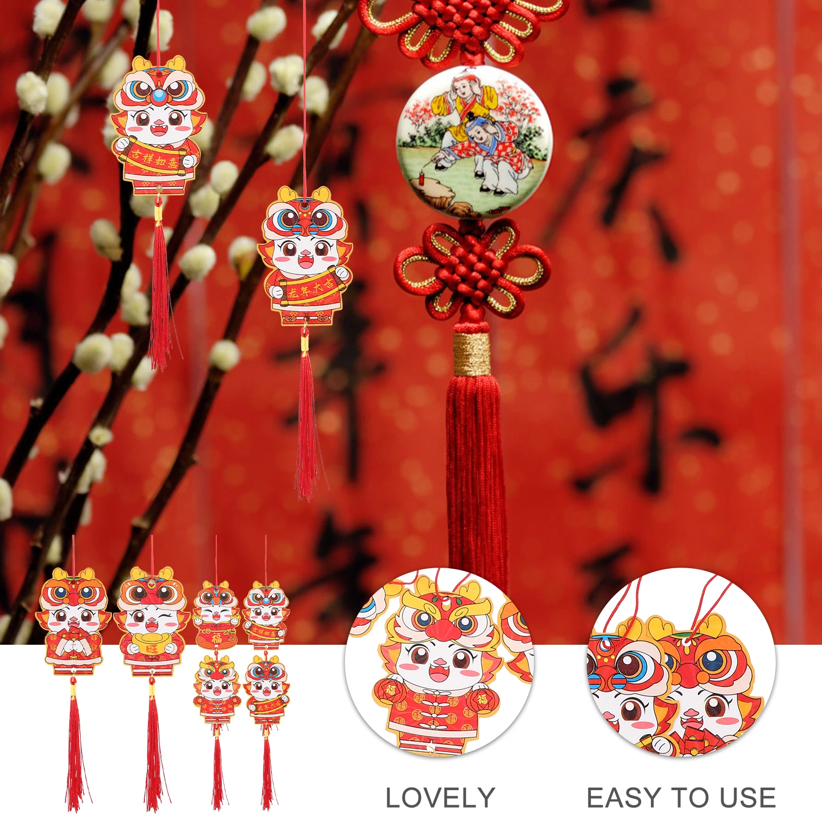 6Pcs Lucky Money Tree Hanging Decor Traditional Chinese Ornaments for Home Shop Office New Year Decoration 2024 Festival