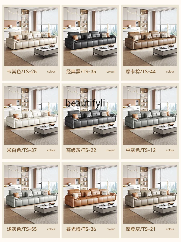 

Italian Minimalist Leather Sofa Light Luxury Modern Minimalist Living Room Straight Row Three Four-Seat Leather Sofa