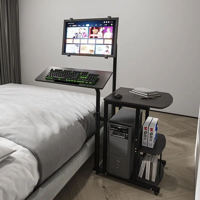 Suspended computer table Desktop household bedside table Live  Wheeled lifting rotating