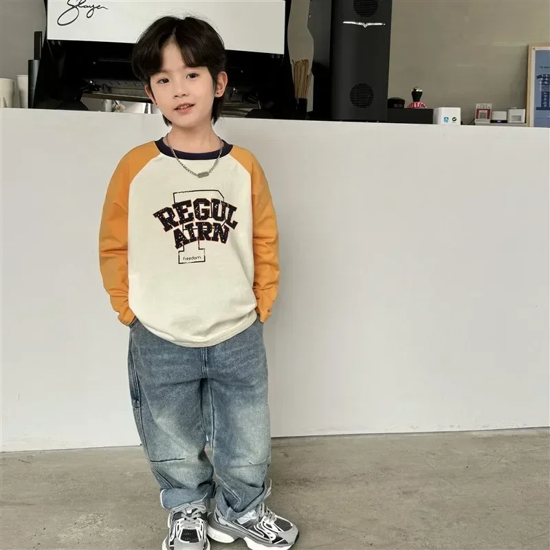 Korean Style Cotton Long-sleeved Boy T-Shirt 2024 Spring and Autumn New Boys Style Base Shirt Top Children's Tops image 5
