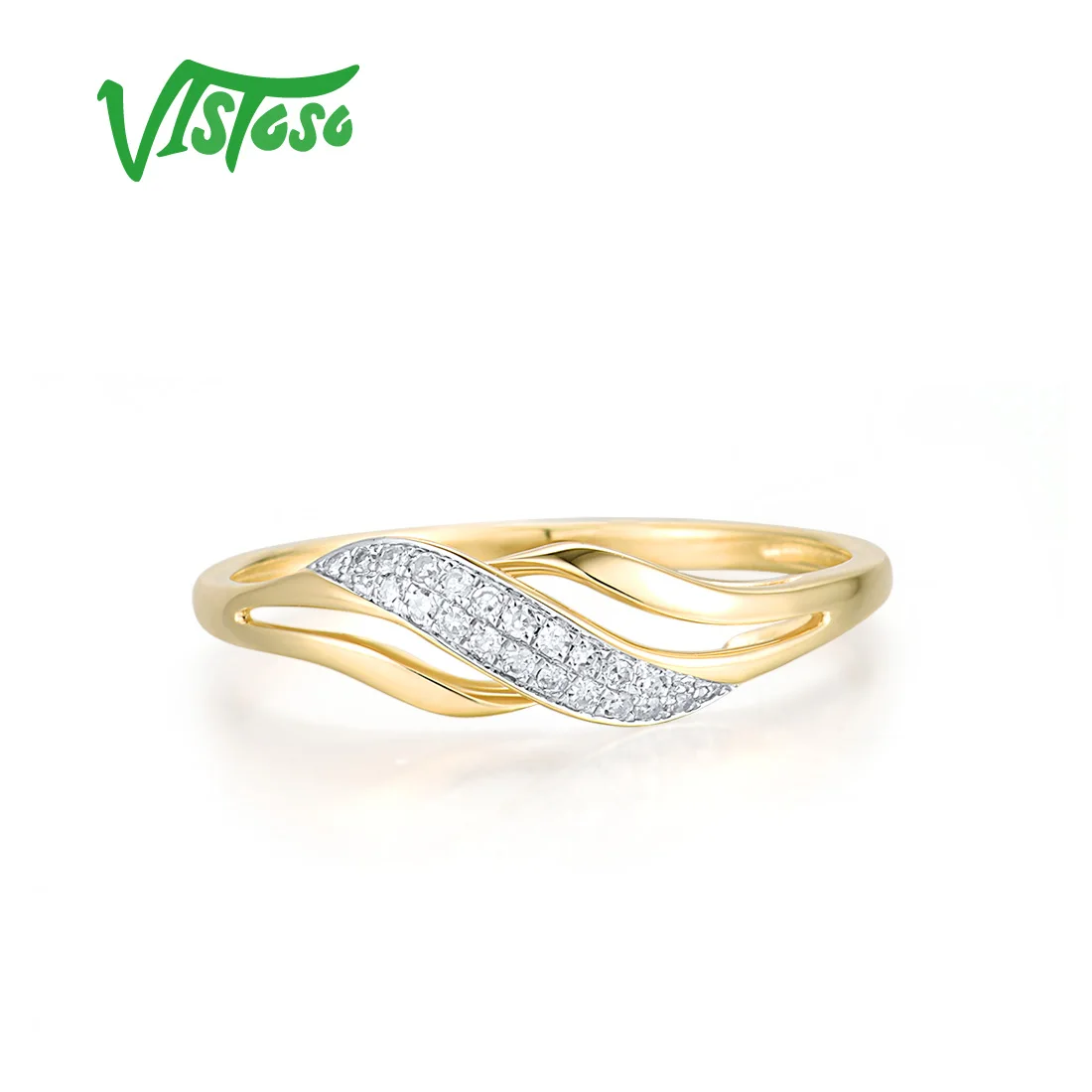 VISTOSO Real 14K 585 Yellow Gold Rings For Women Sparkling Diamond Simple Elegant Wedding Anniversary Gifts Fine Jewelry