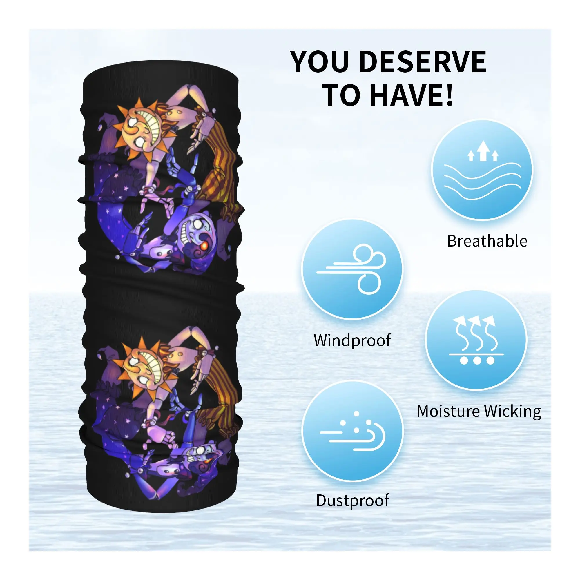 Sun And Moon FNAF Security Breached Bandana Neck Warmer Men Women Winter Ski Hiking Scarf Gaiter Sundrop Moondrop Face Cover view 3