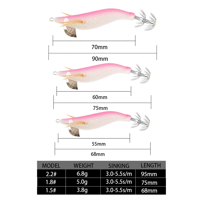 FSDZSO-Cebo de calamar pequeño, anzuelo de madera, señuelos de Camarón, cebo de sepia, simulación realista de silicona, pulpo, 2,2 #1,8 #1,5 #