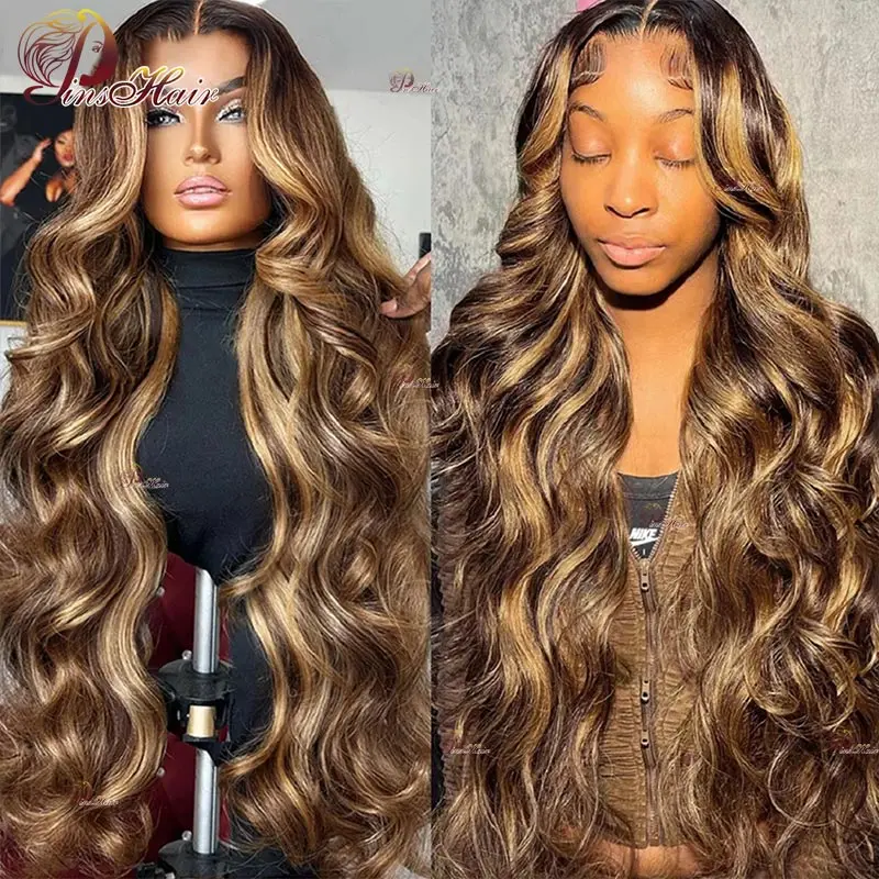 

Highlights Lace Frontal Human Hair Wigs Body Wave P4/27 13X6 Lace Frontal Wig Honey Blonde Remy Hair Pre Plucked For Women 180%