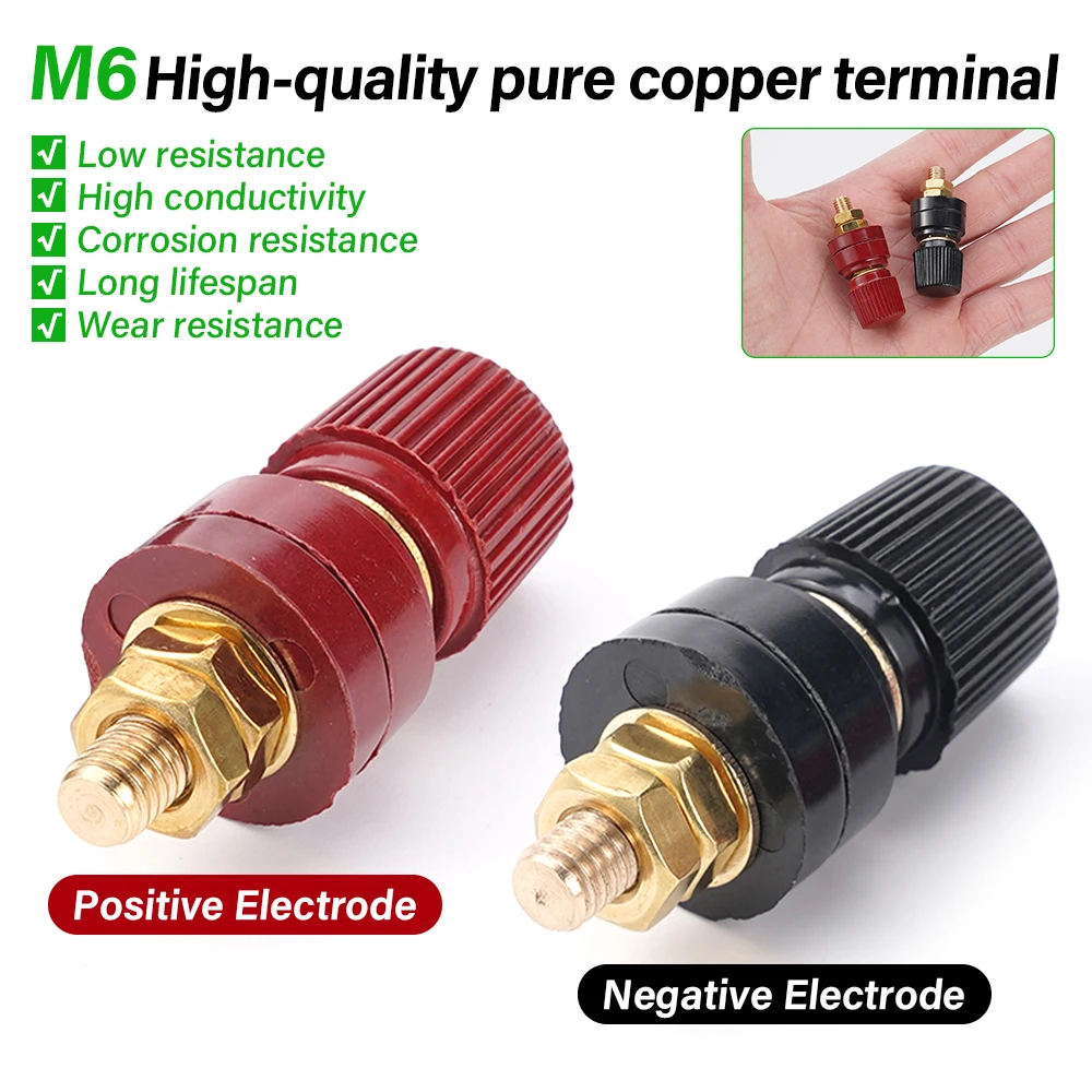 1/2Pcs 9mm Red black Battery Connector Power Supply Terminals All Copper Terminal Blocks Power Junction Post Kit Car Accessories