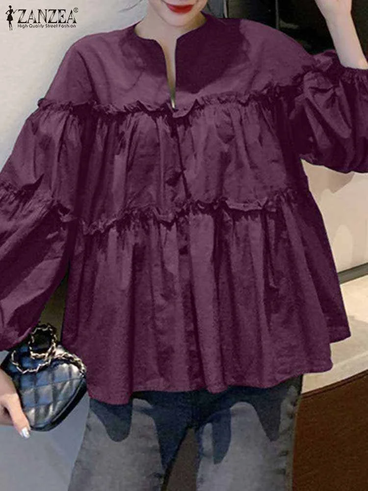 ZANZEA Women Long Puff Sleeve Blouse 5