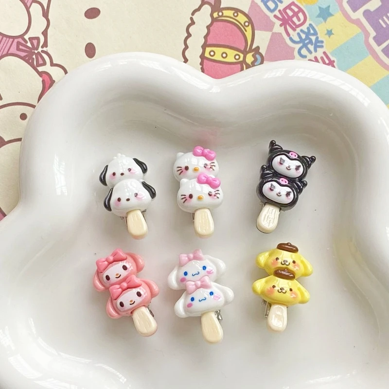 

Sanrio Anime HelloKitty Popsicle Hairpin Cartoon Kawaii Cinnamoroll Kuromi MyMelody Mini Headwear Cute Children Girl Gift Beauty