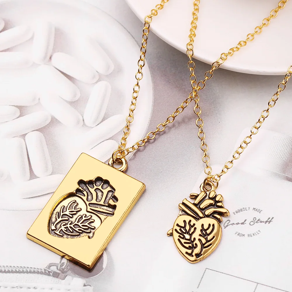 Trendy Heart Necklace 2 Pcs Set Metal Gold Color Pendant Punk Style Couple Personality for Lovers Thanksgiving Christmas Gifts