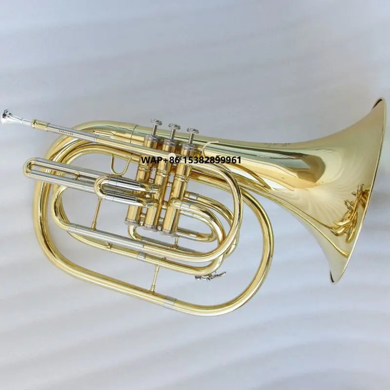 

High Quality Marching Horn in Stock Gold Lacquered Bb Key Marching French Horn