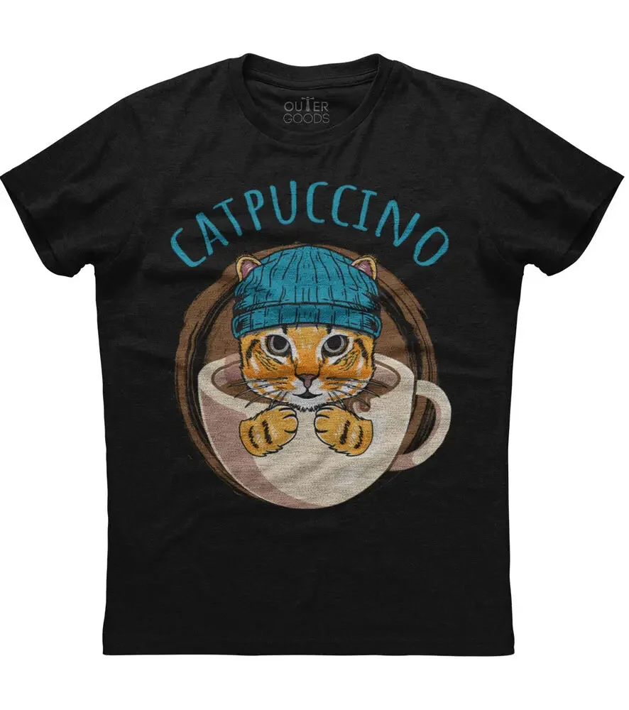 

Catpuccino Coffee Drink Kawaii Cat Printed T-Shirt 100% Cotton O-Neck Summer Short Sleeve Casual Mens T-shirt Size S-3XL