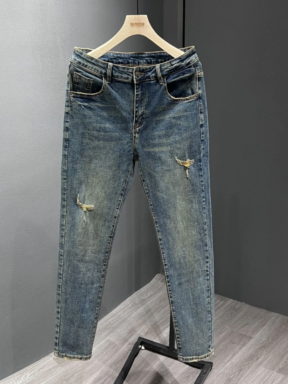 

Джинсы прямого кроя в стиле ретро, мужские модные брендовые облегающие длинные брюки, осенние новые молодежные повседневные износостойкие брюки