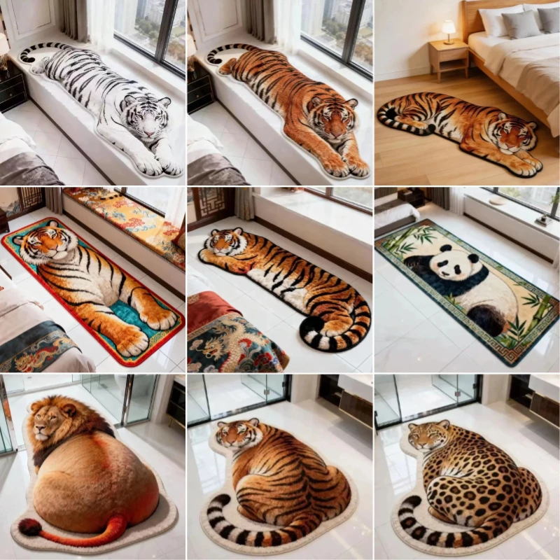 1Pcs Creative Tiger Pattern Bedroom Carpet Water-absorbing Non-slip Doormat Abrasion-resistant Lifelike Bedside Rug Home Decor