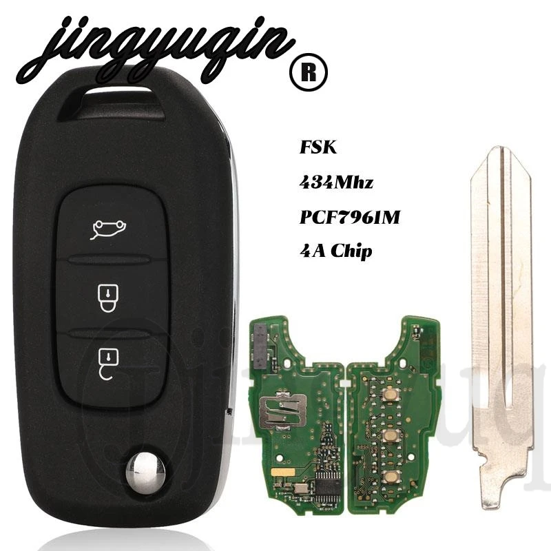 

jingyuqin Original 3 Buttons Flip Remote Car Key PCF7961 4A Chip For Renault Kadjar Captur Control FOB 433Mhz 433.93MHz