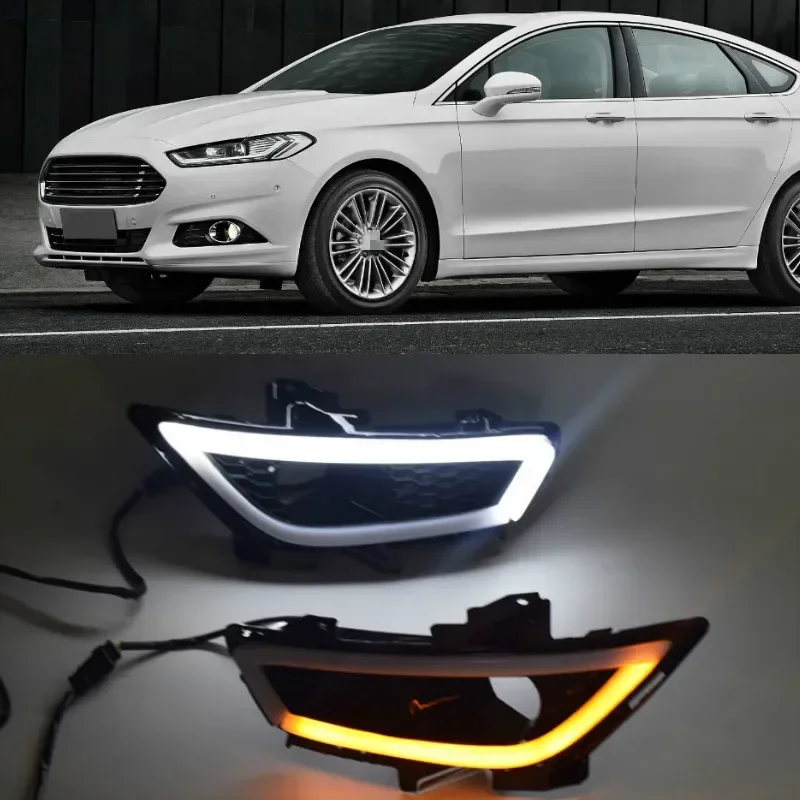 For Ford Mondeo Fusion 2013 2014 2015 2016 Yellow Turning Signal Relay Waterproof Car DRL Lamp LED Daytime Running Light