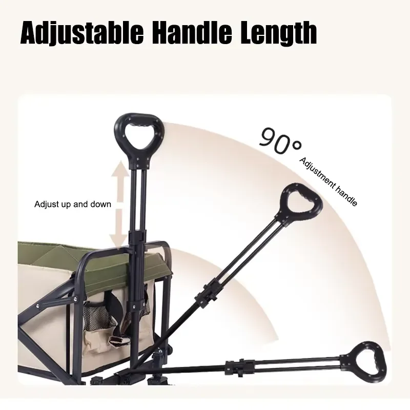 Trolley Black Red Adjustable Heavy Duty Foldable Utility Wagon Outdoor Camping Wagon Beach Picnic Camping Wagon