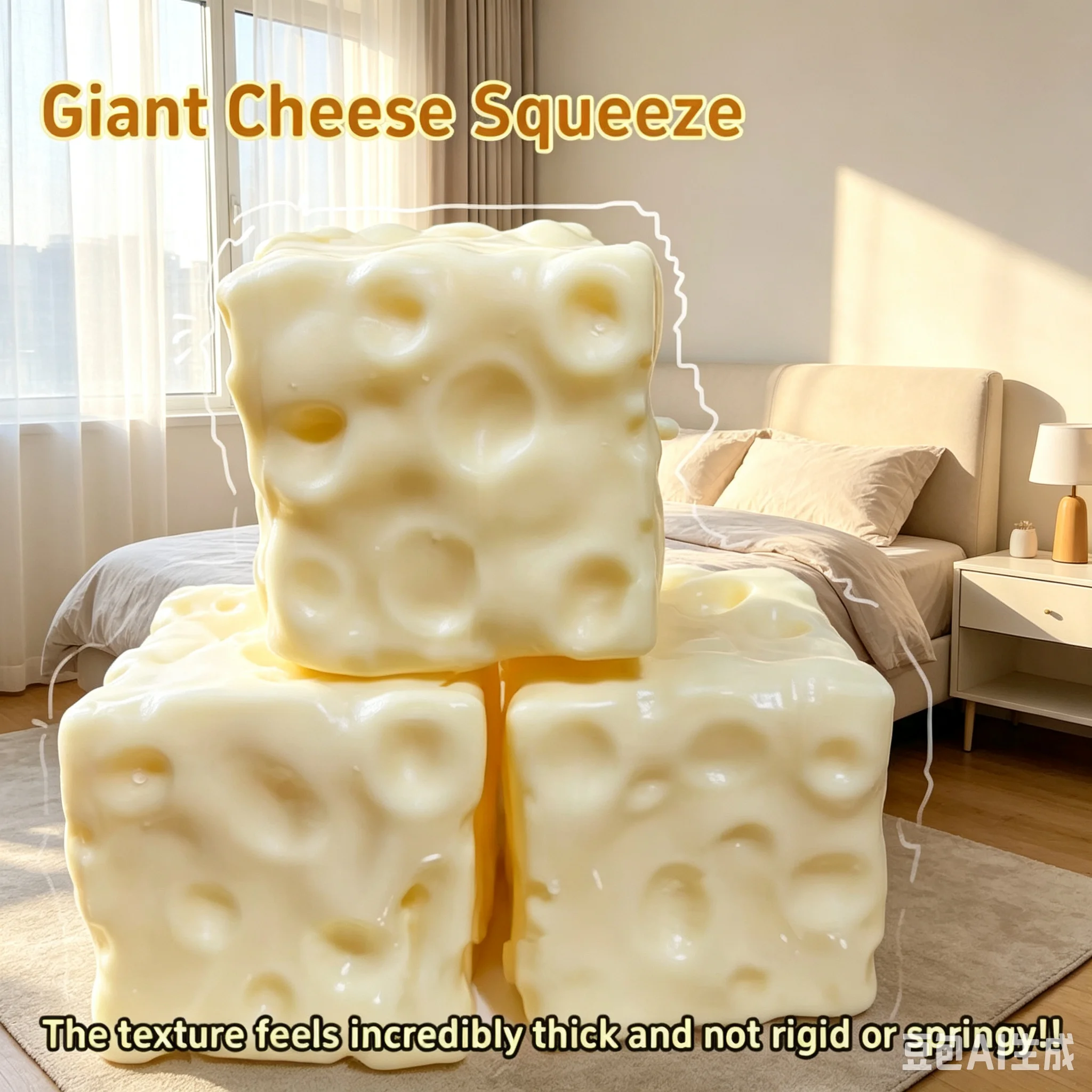 Giant Vaseline Cheese Squish Fidget Toy Thick Soft Non-springy Porous Cube Squeeze Toy Realistic Cheese Texture Hand Sensory