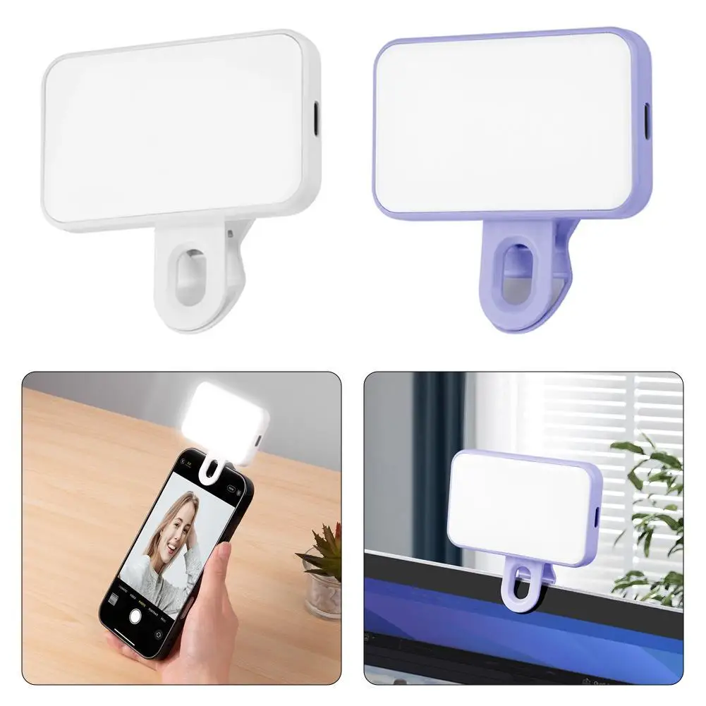 Mini Selfie Fill Light Rechargeable 3 Color Modes Adjustable Brightness Clip On Mobile Phones Computers Photography LED Lights