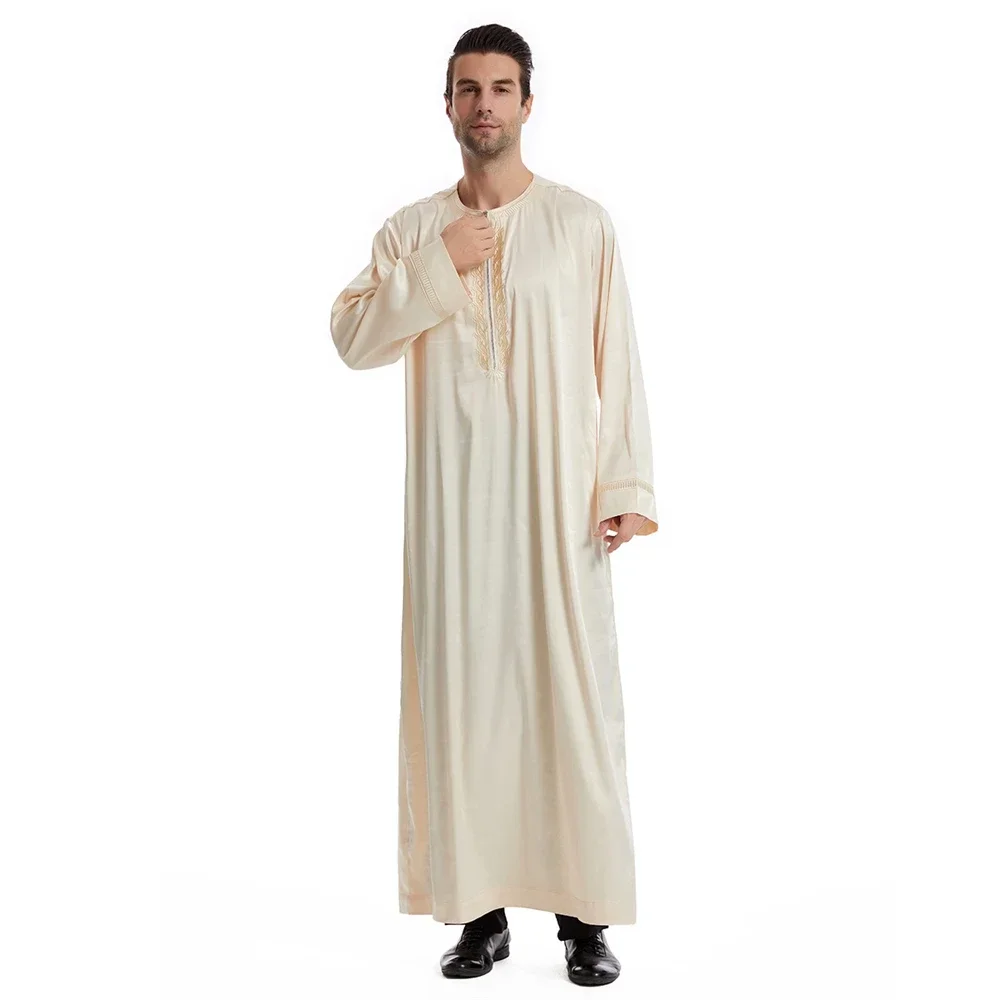 Saudi Arabic Men's Robe Zipper Front Maxi Dress Ramadan Eid Islamic Clothing Muslim Men Abayas Abaya Kaftan Dubai Jubba Thobe