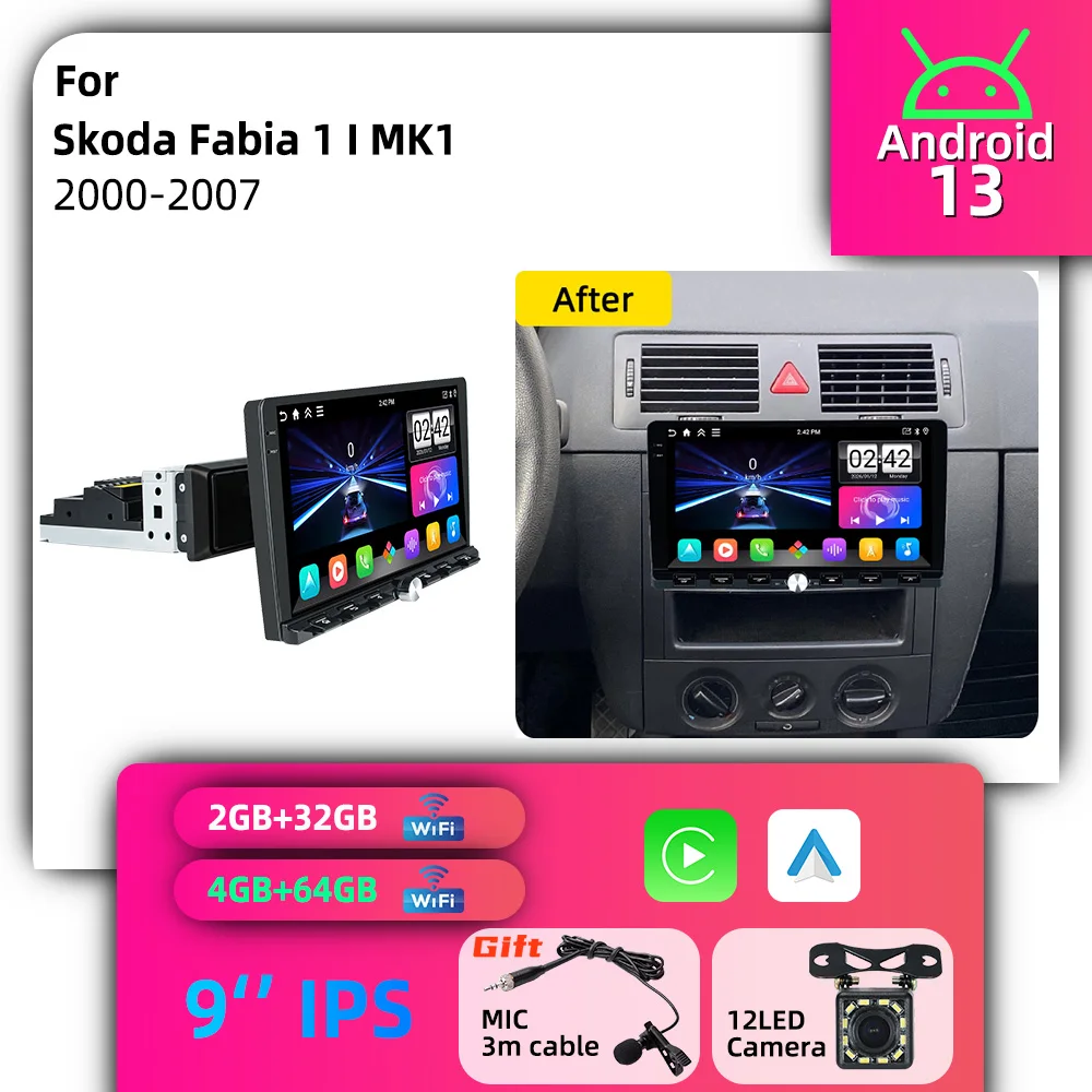 Car Stereo Android for Skoda Fabia 1 I MK1 2000-2007 1 Din 9