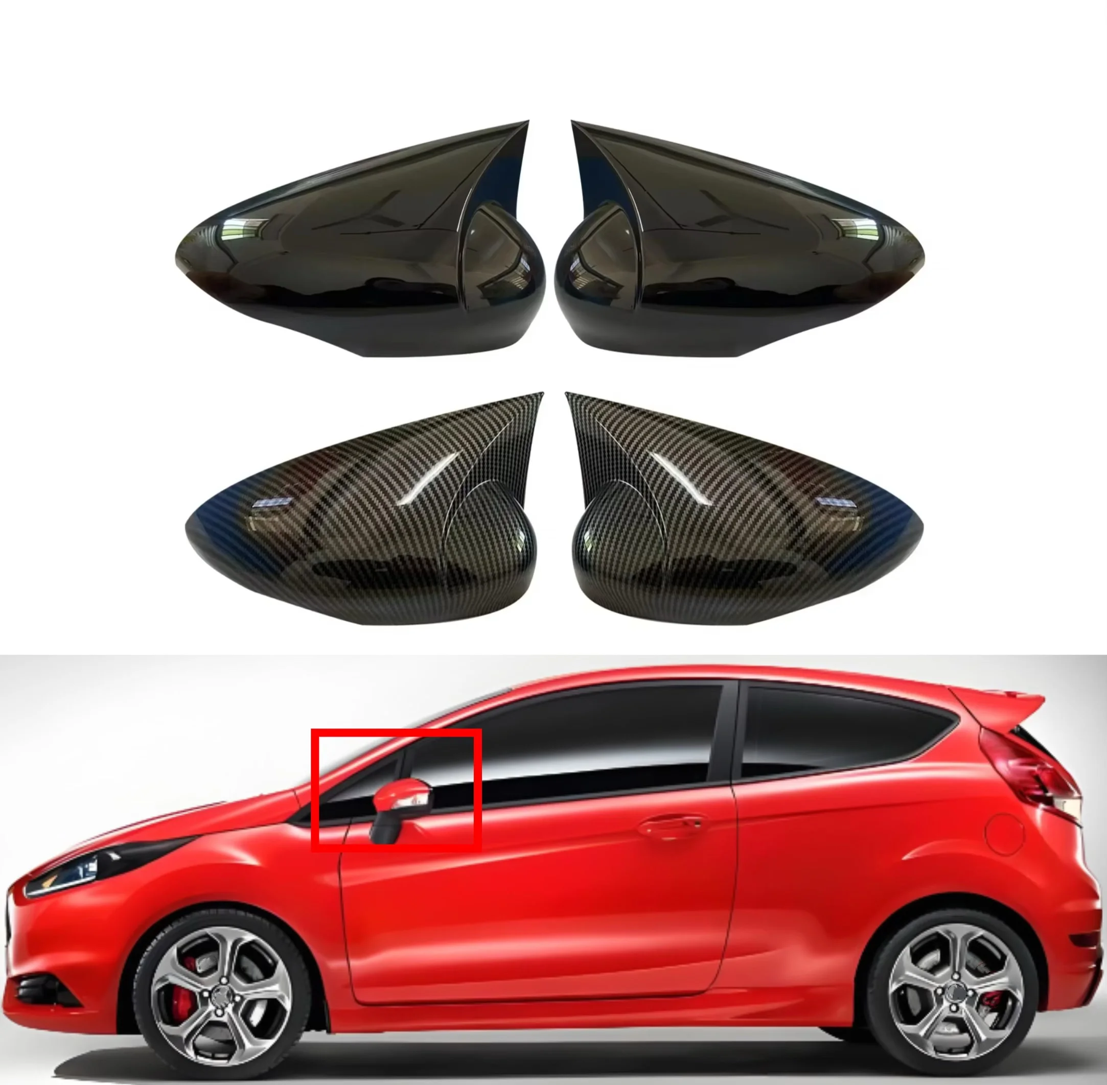 

Fit For Ford Fiesta MK7 2009-2018 Car Rearview Side Mirror Cover Wing Cap Sticker Rear View Case Trim Carbon Fiber