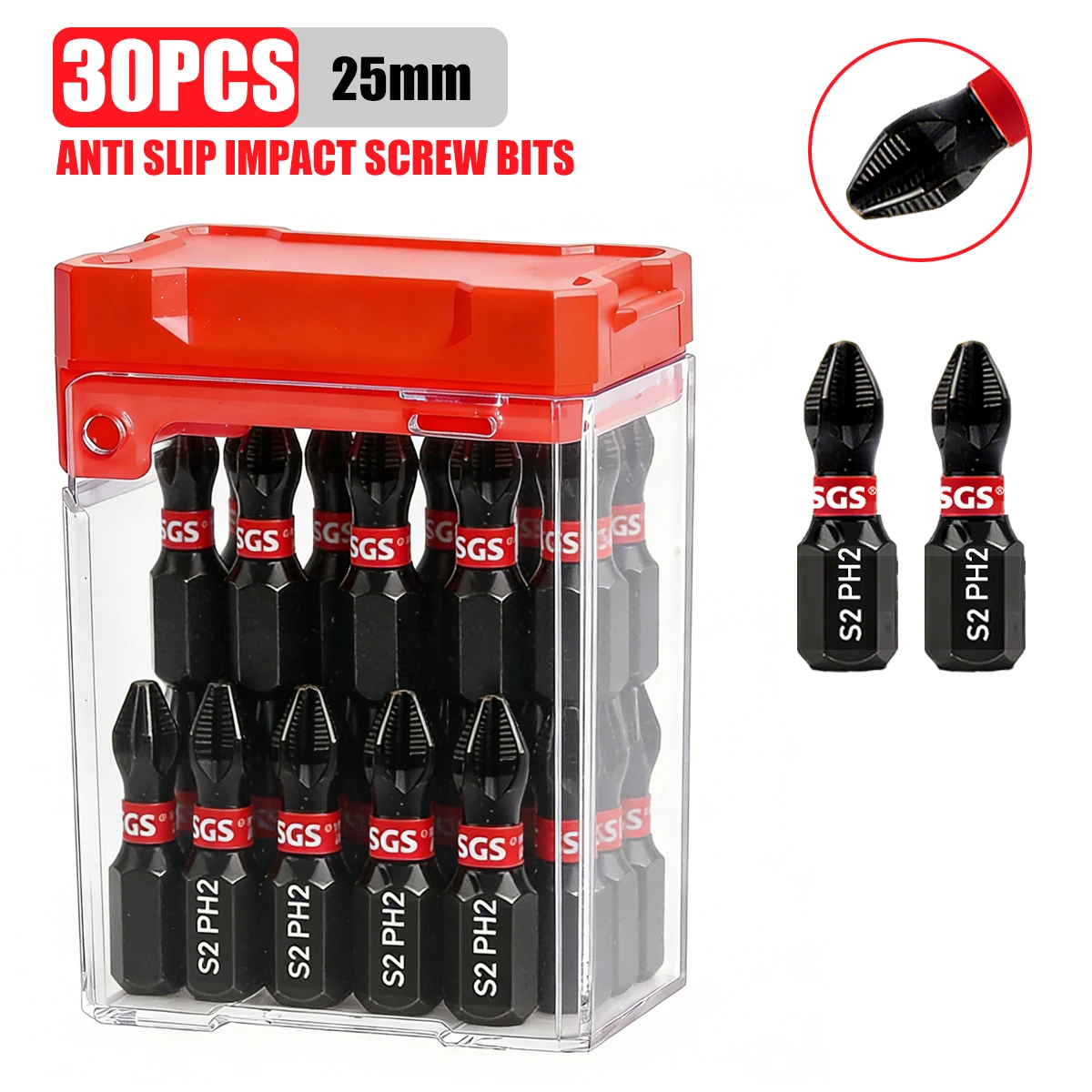 15/30 Pieces S2 Steel Anti-Slip Ph2 Phillips Bits 25mm Magnetic Anti-Twist High Hardness Impact Screwdriver Bits with Transparent Storage Box