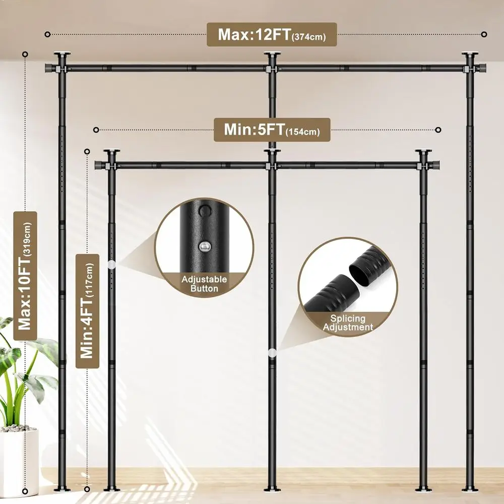 Room Divider Curtain Rod, No Drilling Tension Rod, Adjustable 4-10ft (H) 30-147 (W) Heavy Duty Floor to Ceiling Wall Divider Spa
