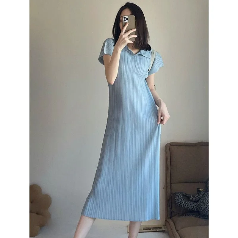 

Plus Size plus Size Collar Dr Women Loose Fitting Midi Skirt Korean Sle A-Line Silhouette ort Sve Spring Summer Dr