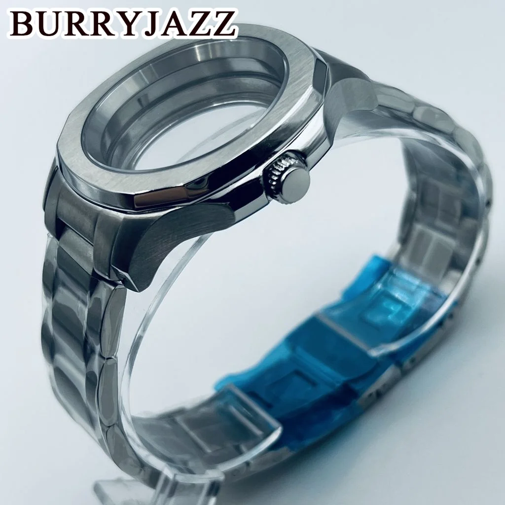 BURRYJAZZ 42mm NH35 NH36 NH34 NH38 NH70 NH72 Watch Case Waterproof Sapphire Glass Silver Solid Stainless Steel