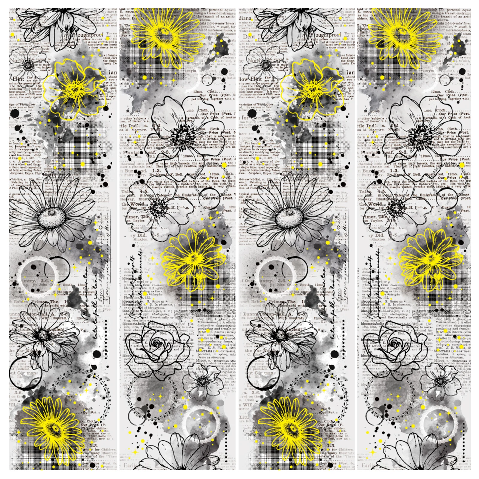 Etori Life 1Pcs 40Mm*2M Gray Ink Floral Tape with Old Newspaper Texture, Spots, and Circles for Journaling and Collage Materials, Suitable for Scrapbooking Supplies, Notebooks, Suitcases, Photo Albums, Diaries, Pencil Cases and Holders, School Supplies, Office Decoration Supplies, Room Decoration, Ink Aesthetics, Art Supplies, Party Decorations, Gifts for Friends, Cycling Decals, Back-To-School Season