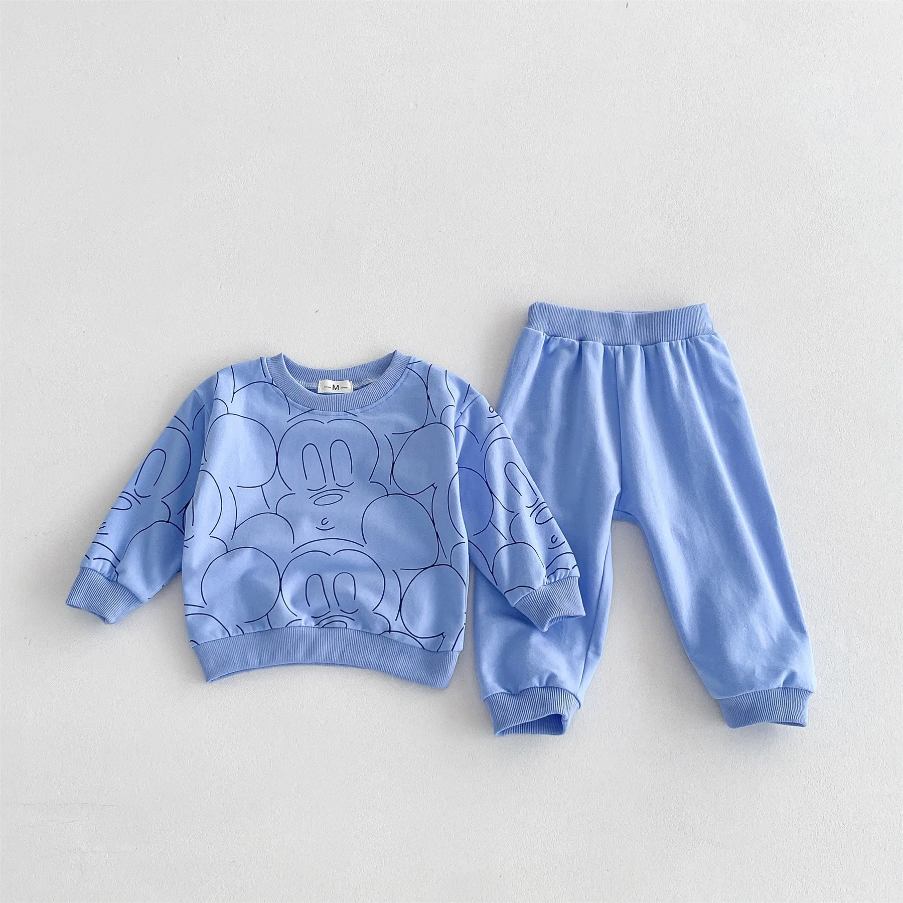 Solid Color Mickey Sweatshirt + Sweatpants Kids 2 Piece Set Spring Fall Clothing Children\'s Wear Long Sleeved Girl Boy Tracksuit