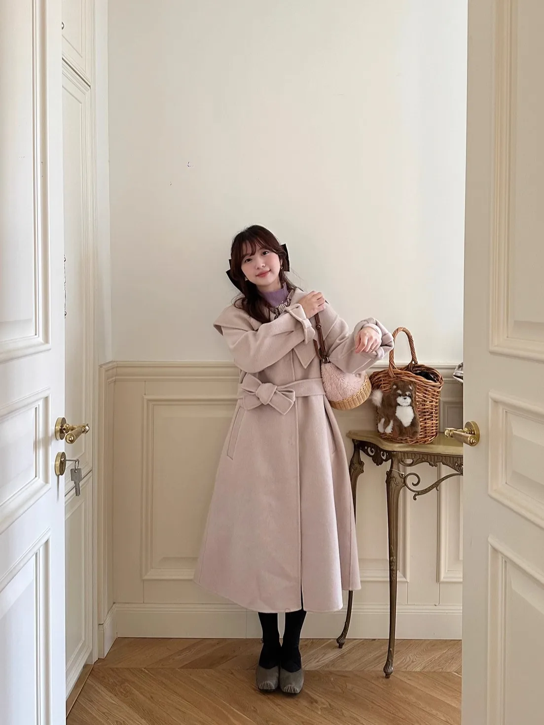 

Элегантное двустороннее шерстяное пальто Ele с воротником из 100% австралийской шерсти, винтажный стиль, для женщин, модный и изысканный образ