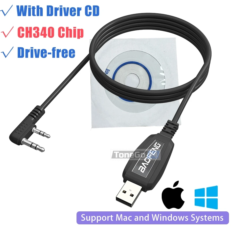 Baofeng USB Programming Cable PL2303 / CH340 Chip Drive-free Support Windows 11 For DM-32 UV-32 Quansheng TK11(5) TK11(8) Radio