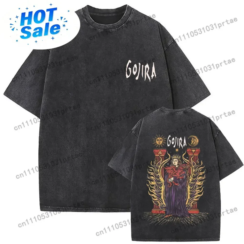 Washed Vintage Metal Rock Band Gojira T-shirt Magma T Shirt Fortitude T-shirts Men Women Fashion Oversized T Streetwear Black