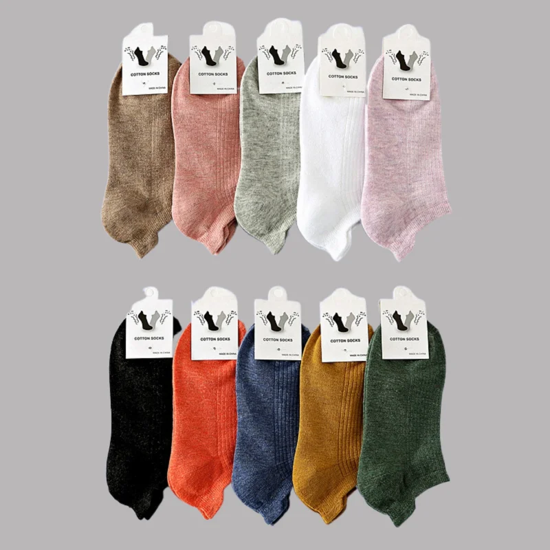 

5/10 Pairs New Solid Color Cotton Socks Vertical Striped Ear Women's Casual Socks Heel Anti-friction Anti-heel Falling Socks