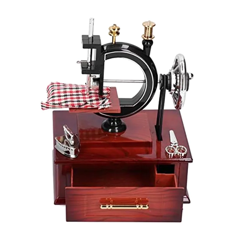 MAKE-재봉틀 모양의 뮤직 박스, 빈티지 미니 레트로 스타일 재봉 시계, 데스크탑 장식용 뮤지컬 박스 14.8 X 12 X