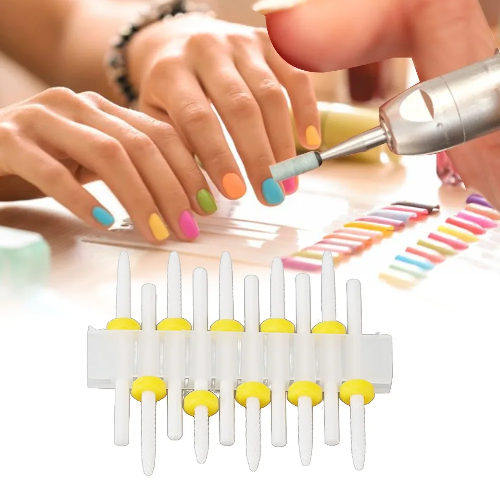 10PCS Ceramic Ceramic Nail Drill Bit Gentle Grinding With Holder Cuticle Remover Bit Beginner Friendly Gel Polish Removal Bit