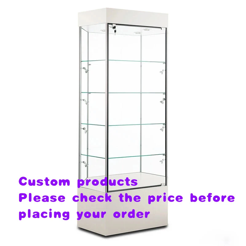 custom.Hot Full Tempered Glass Cabinet Tower Display Retail Shops Display