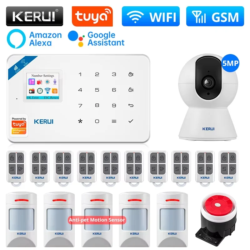 

KERUI GSM/WiFi Alarm Systems Complete System with Motion Sensor Tuya Smart Home Alarm System with Door Sensor Burglar Alarm