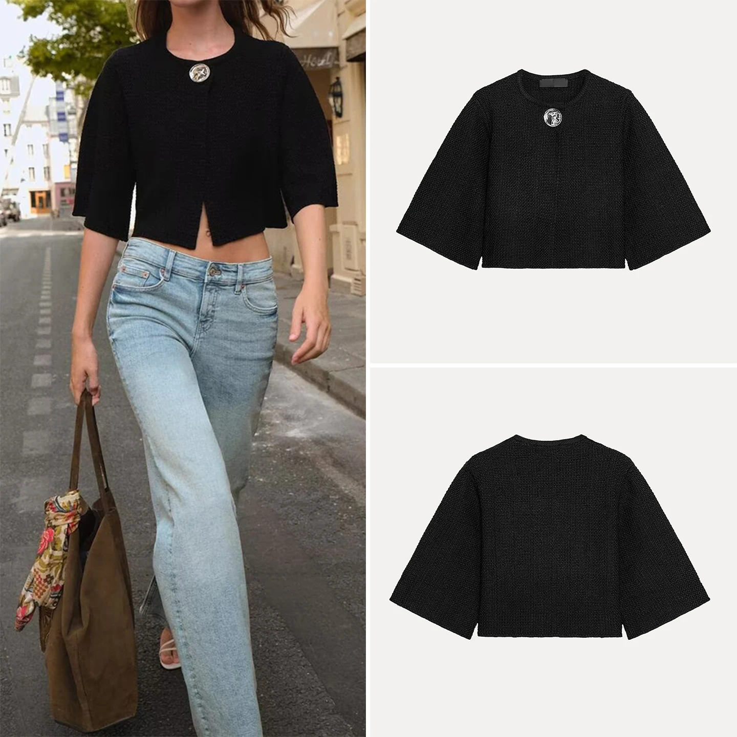 

Ele Knitted Jaet with Button Structure for Women Casual Sle Stand Fit Long Sve round Ne Coat by Z