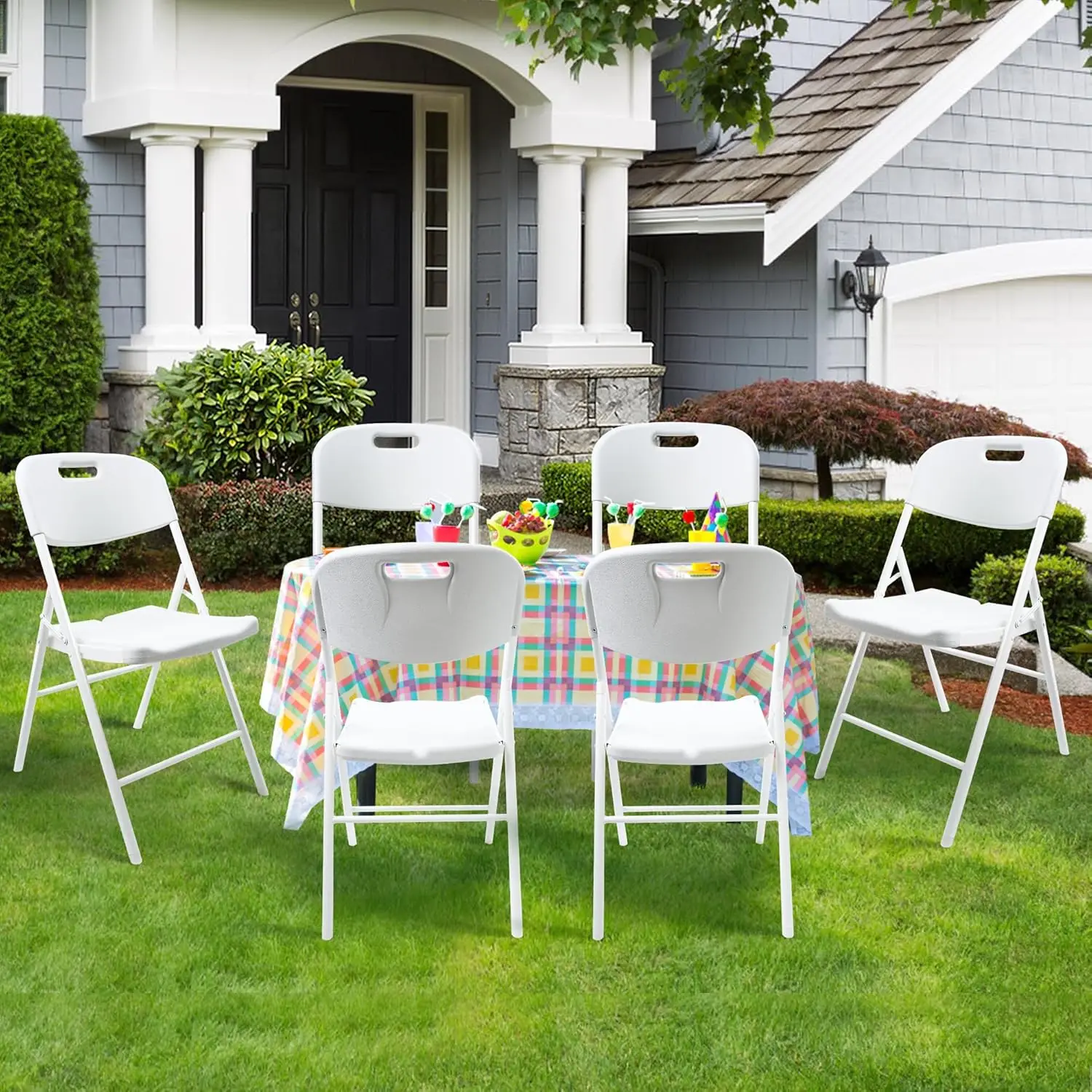 6 عبوات من الكراسي القابلة للطي، 700 رطل، كراسي بيضاء شديدة التحمل للاستخدام الداخلي/الخارجي